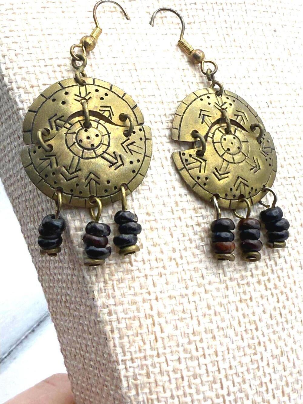 Vintage Style Brass Earrings with Beaded Dangles